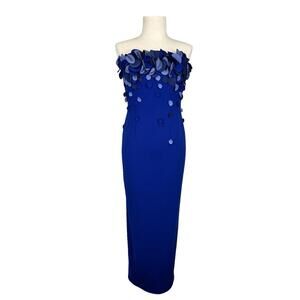 Lucian Matis FW 2022 Sleeveless Bodycon Petal Gown Blue Size 6-8 US